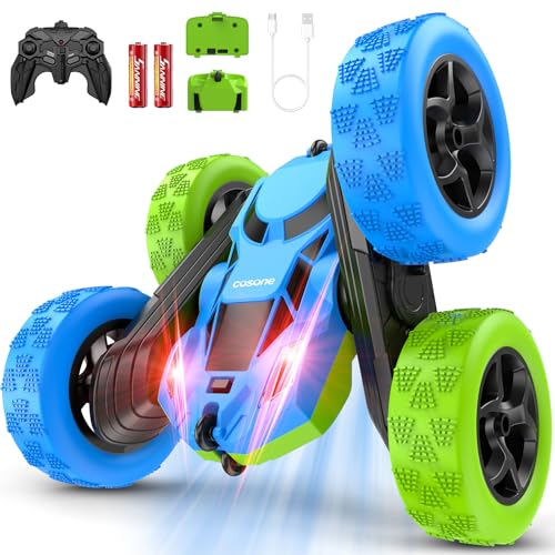 cosone Remote Control Car for Kids Ages 6 RC Cars Stunt Car Toy 4WD Double Sided 360 Rotating Remote Control with Headlights Birthday Xmas Gifts for Boys 6 7 8 9 10 11 12 Easter Basket Stuffers - Image 1