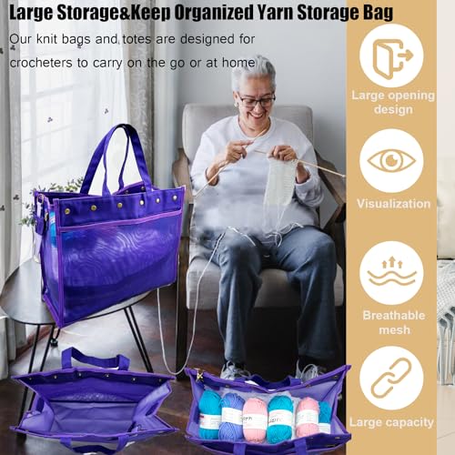 Mdoker Knitting Bag Large Yarn Storage Organizer,Yarn Bags for Crocheting,Crochet Storage Bags for Crochet Hooks,Knitting Needles,Knit Bags Ideal Knitting & Crochet Gift(Purple) - Image 4