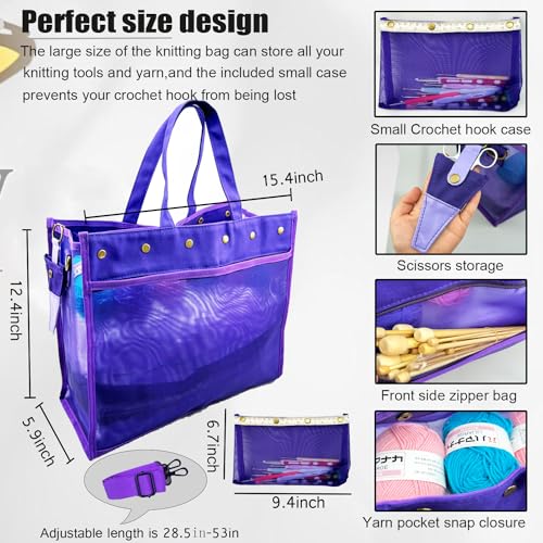 Mdoker Knitting Bag Large Yarn Storage Organizer,Yarn Bags for Crocheting,Crochet Storage Bags for Crochet Hooks,Knitting Needles,Knit Bags Ideal Knitting & Crochet Gift(Purple) - Image 2