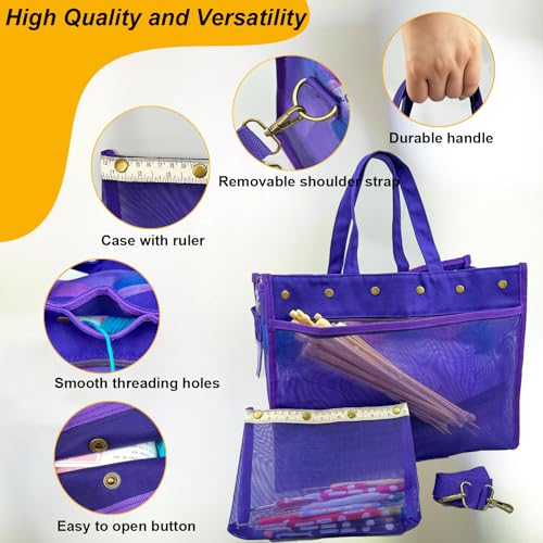 Mdoker Knitting Bag Large Yarn Storage Organizer,Yarn Bags for Crocheting,Crochet Storage Bags for Crochet Hooks,Knitting Needles,Knit Bags Ideal Knitting & Crochet Gift(Purple) - Image 3