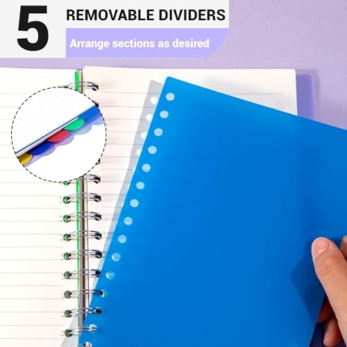 FLYING EAGLE Hardcover Spiral Notebooks for Work, A5 Small Notebook 5x7 with Dividers, Multi 5 Subject Wide Ruled, 204 Pages Lined Journal for Women, Violet - Image 5