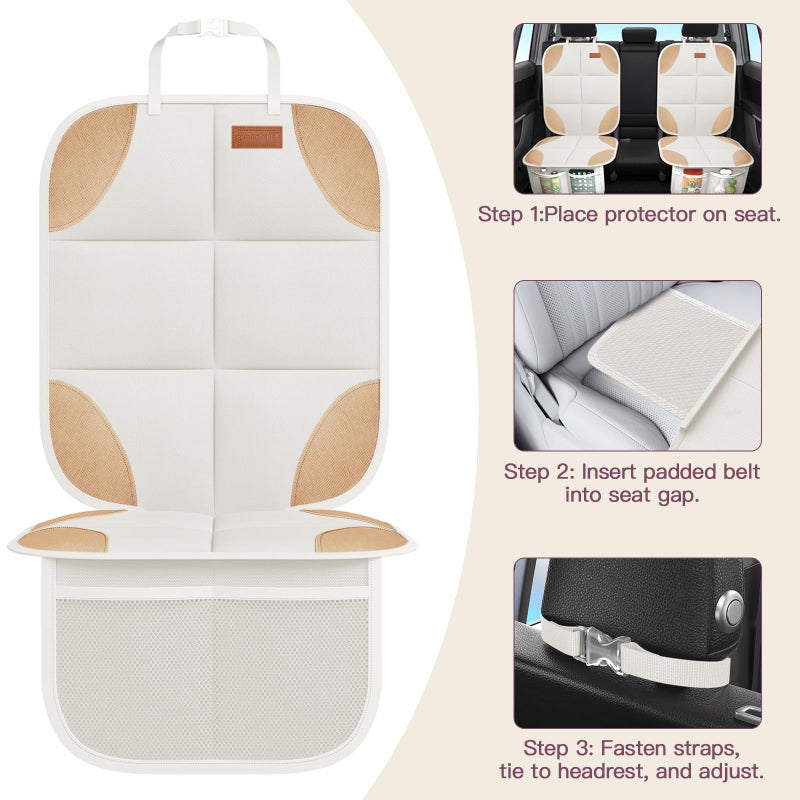 smartelf SMART ELF Car Seat Protector, 2Pack Seat Protector Protect Child Seats with Thickest Padding and Non-Slip Backing Mesh Pockets for Baby and Pet,Sedan SUV Truck (Beige Brown) - Image 4