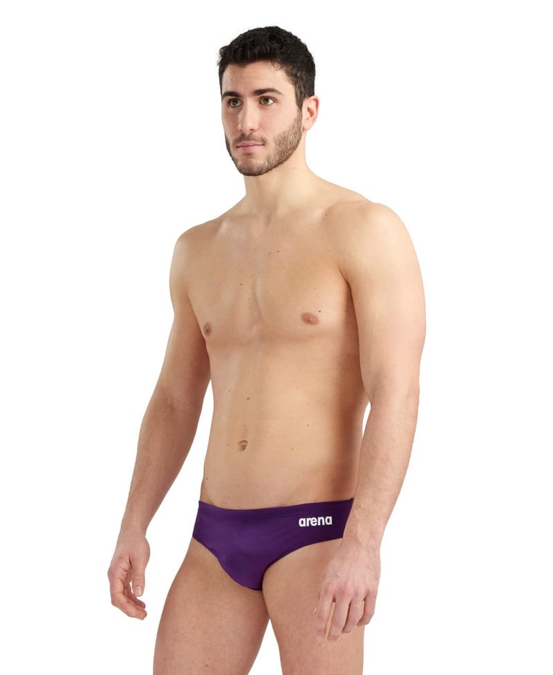 ARENA Mens Team Solid Swim Brief MaxLife Athletic Swimwear Professional Training Swimsuit Sports Bathing Suit PlumWhite US Size 34