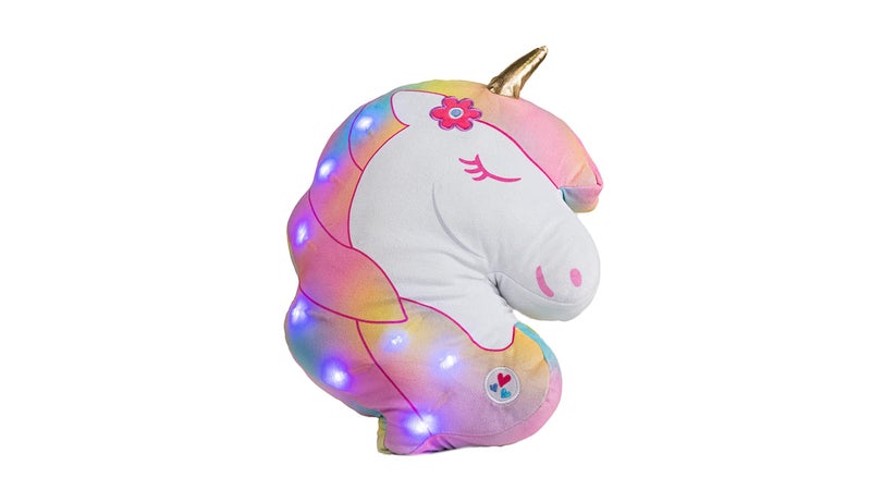 Unicorns & Robots وسادة مضيئة للأطفال  ضوء ليلي محشو LED للأولاد والبنات  معتمد من Oeko TEX  لعبة نوم مضيئة للأطفال  وحيد القرن قوس قزح - Image 1