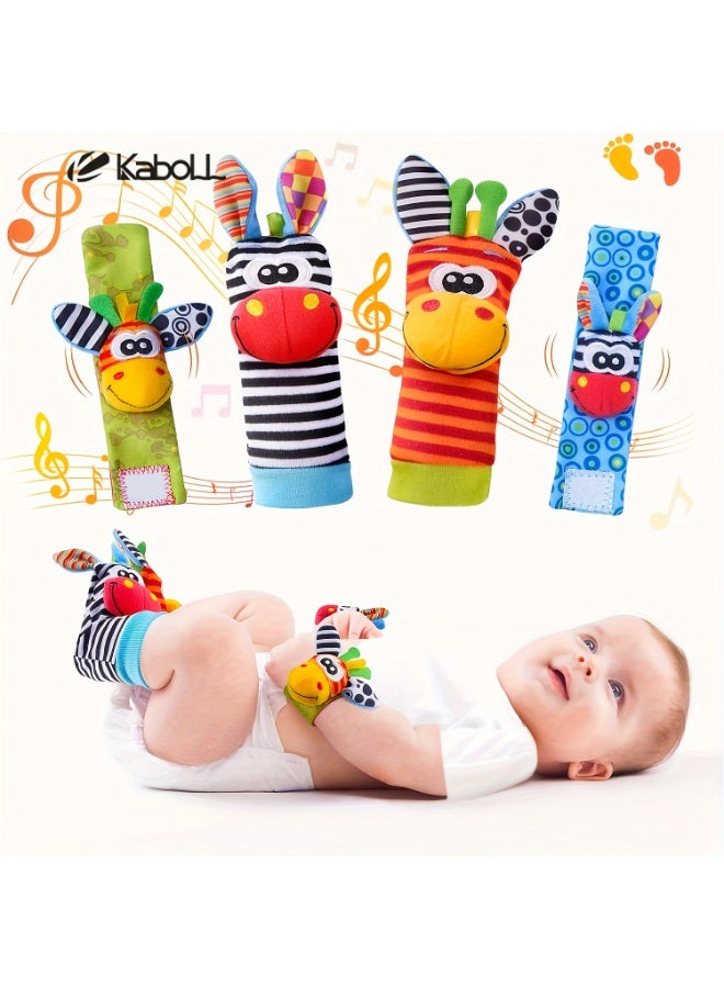 4 قطع جوارب معصم للأطفال حديثي الولادة بتصميم حيوانات كرتونية - جوارب داخلية لطيفة ومريحة للأطفال - ألوان مختلطة متنوعة - هدية ساعات دمى للأولاد والبنات - Image 2