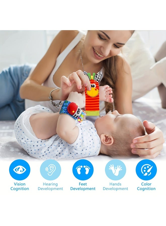 4 قطع جوارب معصم للأطفال حديثي الولادة بتصميم حيوانات كرتونية - جوارب داخلية لطيفة ومريحة للأطفال - ألوان مختلطة متنوعة - هدية ساعات دمى للأولاد والبنات - Image 5