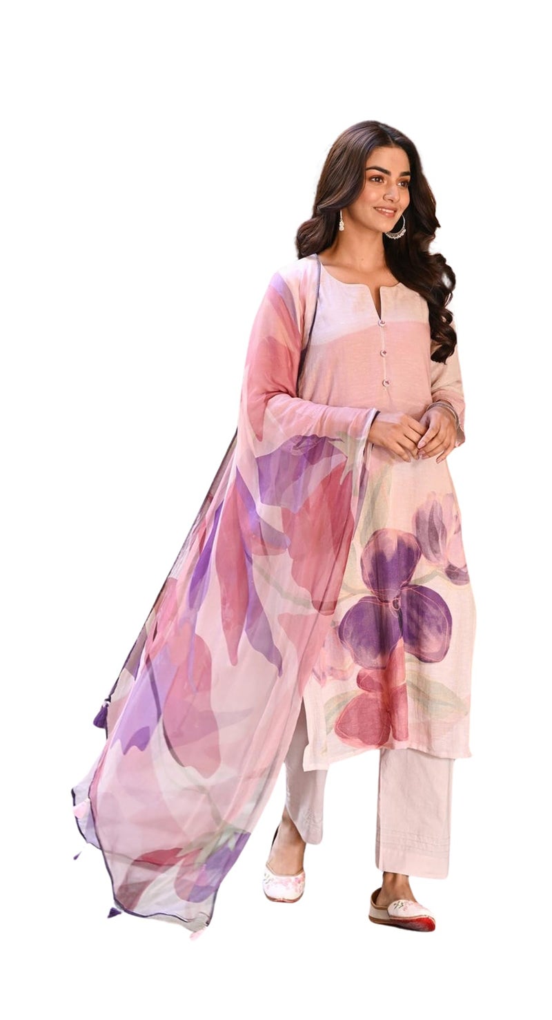 Kalaanj Kurta Set for Women || Women Kurta Set || 3 Pic Kurta for Women (SP-223-M) Pink - Image 1