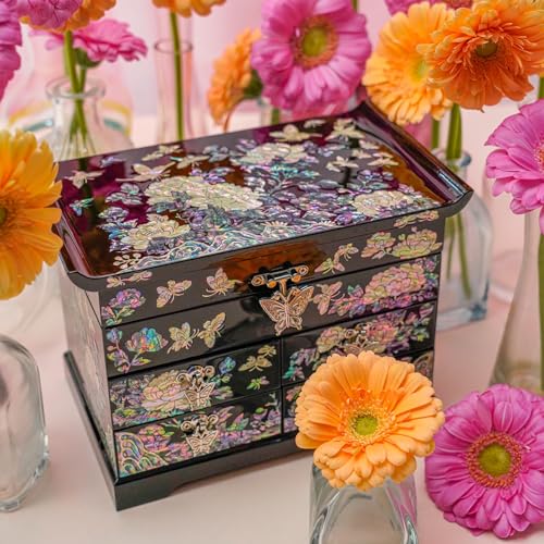February Mountain Mother of Pearl Jewelry Box with Traditional Mother of Pearl Inlay - Elegant Floral and Butterfly Design for Her - Image 5