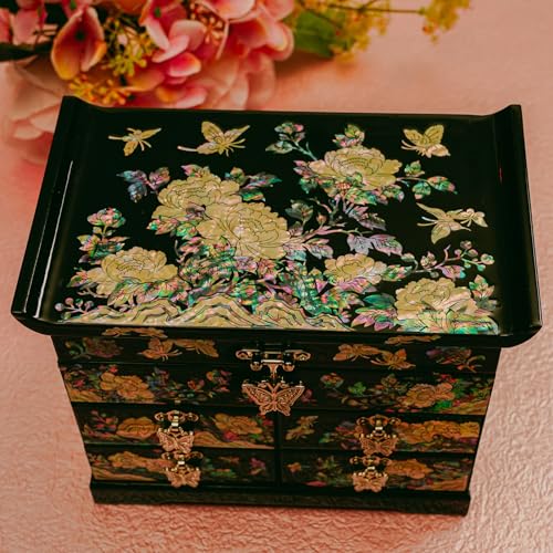 February Mountain Mother of Pearl Jewelry Box with Traditional Mother of Pearl Inlay - Elegant Floral and Butterfly Design for Her - Image 4