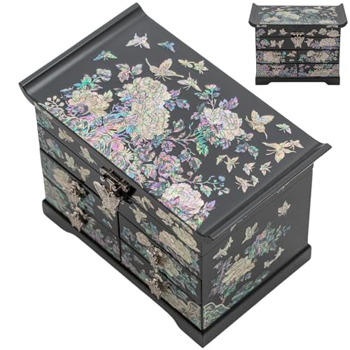 February Mountain Mother of Pearl Jewelry Box with Traditional Mother of Pearl Inlay - Elegant Floral and Butterfly Design for Her - Image 1