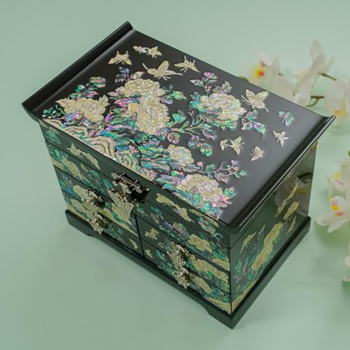 February Mountain Mother of Pearl Jewelry Box with Traditional Mother of Pearl Inlay - Elegant Floral and Butterfly Design for Her - Image 3