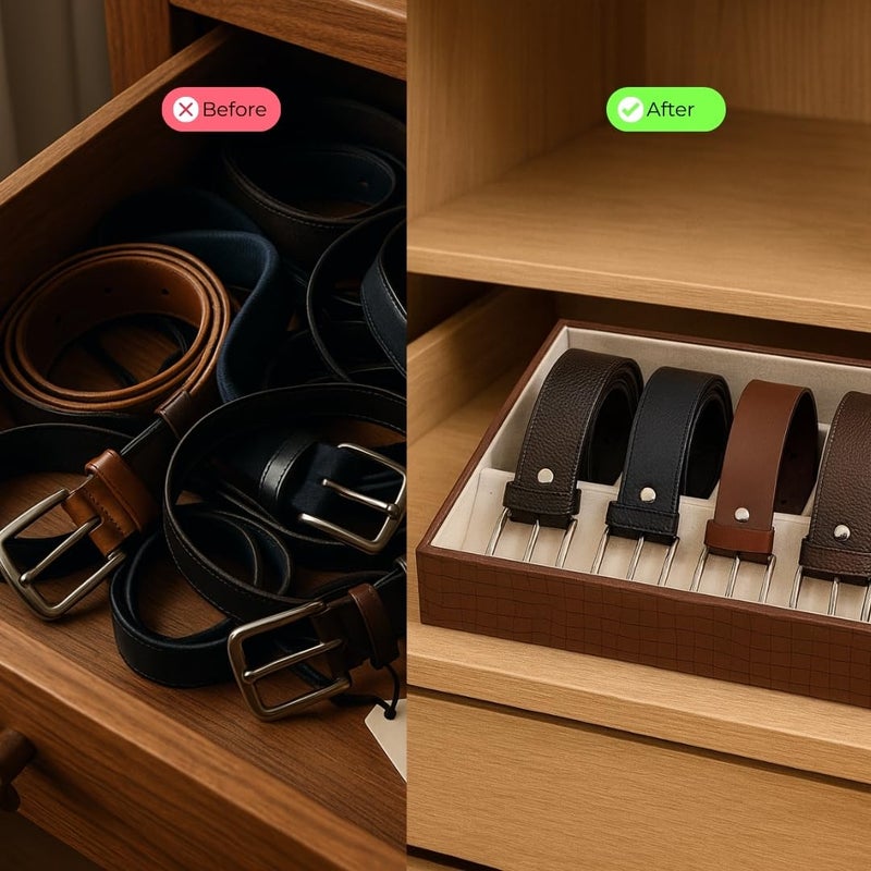 La Trove 5 Slot Brown Leather Belt Organizer Taper Tray for Wardrobe Closet - Image 5