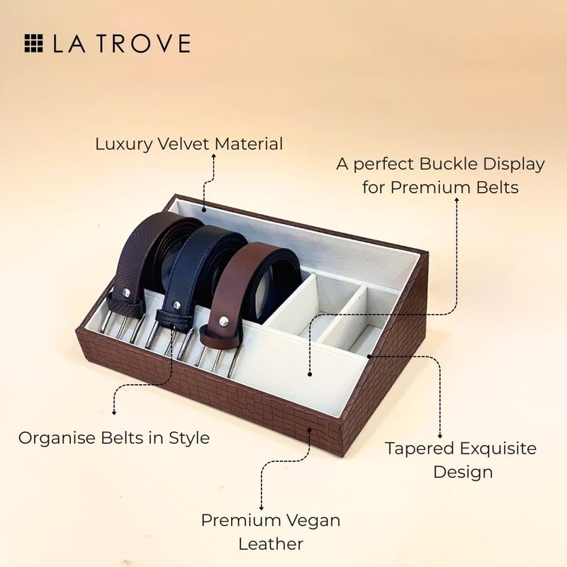 La Trove 5 Slot Brown Leather Belt Organizer Taper Tray for Wardrobe Closet - Image 2