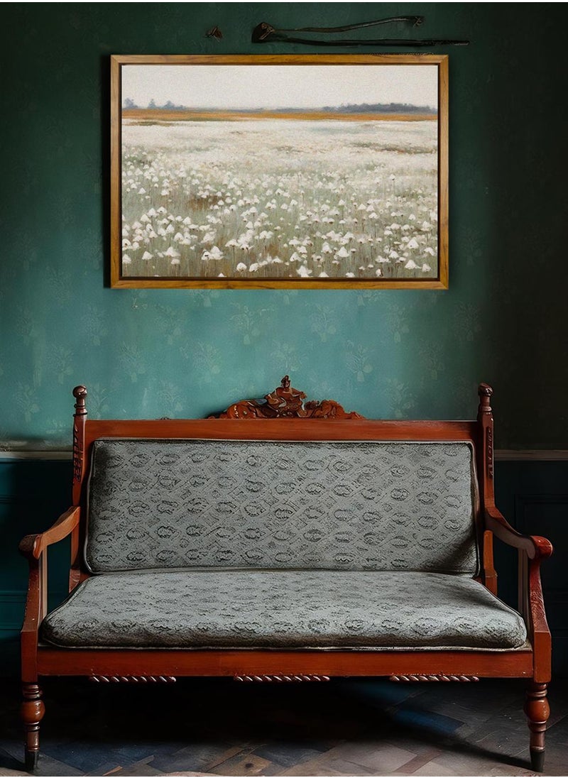 LOWHA Canvas Wall Art Stretched Over Wooden Frame with Wooden Color Floating Frame and Vintage Style White Flowers Painting  - Image 4