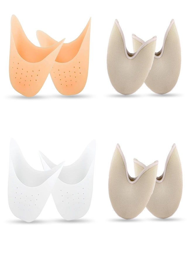 Mtuiewo 4 Pairs Toe Pads for Pointe Shoes(2 Pairs Cotton Pointe Shoe Toe Pads & 2 Pairs Silicone Gel Pads Pointe Shoes Protectors), Ballet Dance Toe Pad, High Heels Toe Caps, for Foot Metatarsal Protection - Image 1