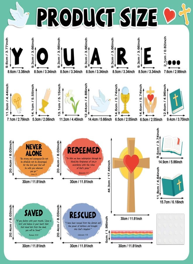 Naozinebi Christian Jesus Bulletin Board Decoration Set Religious Cross Bible Paper Cutouts You are Positive Inspirational Motivational Borders Sunday Church Fall Winter School Classroom Prayer Board Supplies - Image 2
