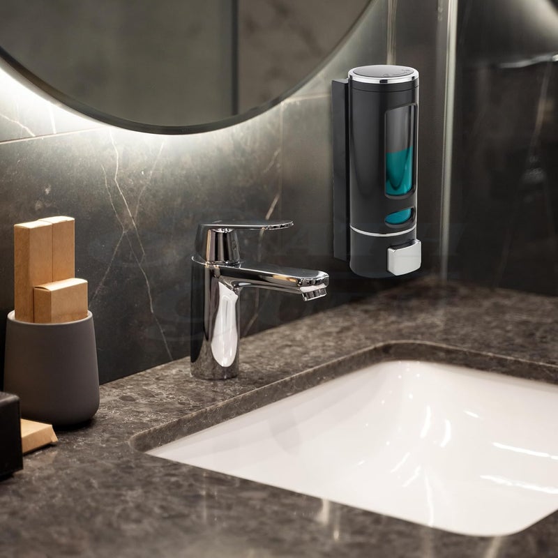 BATH GURU Abs Wall Mounted Shampoo Sanitizer Lotion Hand Dish Wash Gel Liquid Soap Dispenser for Bathroom Kitchen Pack of 2 (400 Ml, White & Black, Plastic) - Image 2
