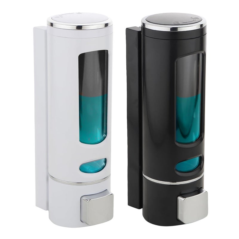 BATH GURU Abs Wall Mounted Shampoo Sanitizer Lotion Hand Dish Wash Gel Liquid Soap Dispenser for Bathroom Kitchen Pack of 2 (400 Ml, White & Black, Plastic) - Image 1