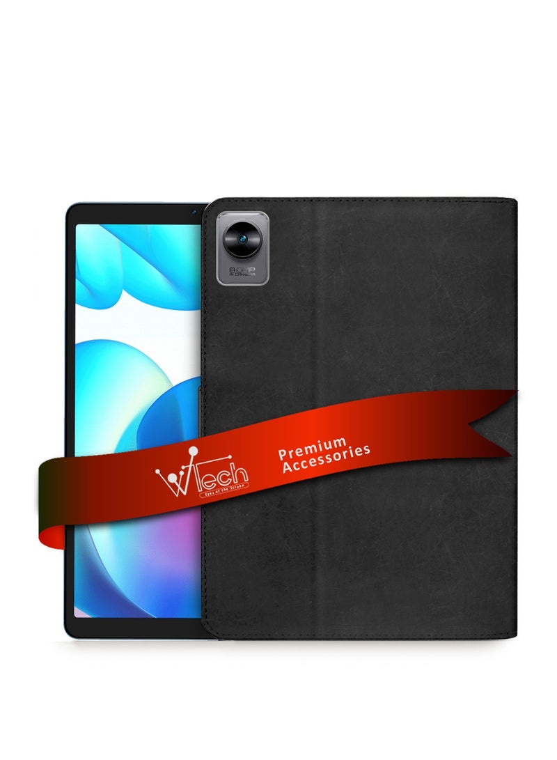 Wtech PU Leather Magnetic Closure Flip Case Cover For Realme Pad Mini 4G /LTE 2022 8.7 Inch Black - Image 1