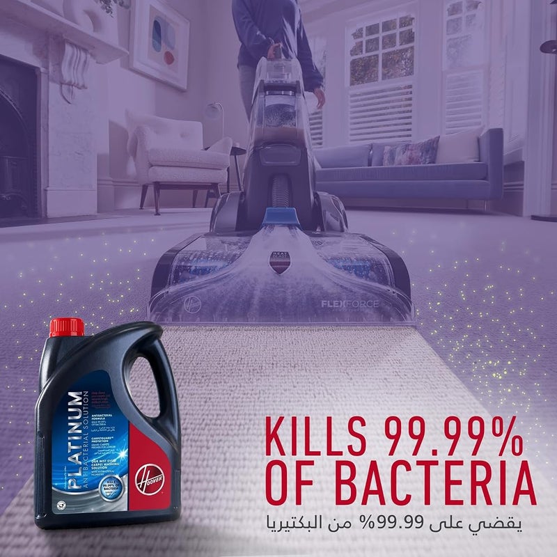 هوفر محلول تنظيف السجاد Hoover Platinum المضاد للبكتيريا 4 لتر يقتل 99.99% من البكتيريا ينظف السجاد والأثاث بعمق يزيل البقع الصعبة معتمد من WoolSafe مثالي للمنازل التي تحتوي على حيوانات أليفة - Image 2