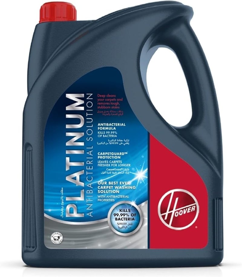 هوفر محلول تنظيف السجاد Hoover Platinum المضاد للبكتيريا 4 لتر يقتل 99.99% من البكتيريا ينظف السجاد والأثاث بعمق يزيل البقع الصعبة معتمد من WoolSafe مثالي للمنازل التي تحتوي على حيوانات أليفة - Image 1