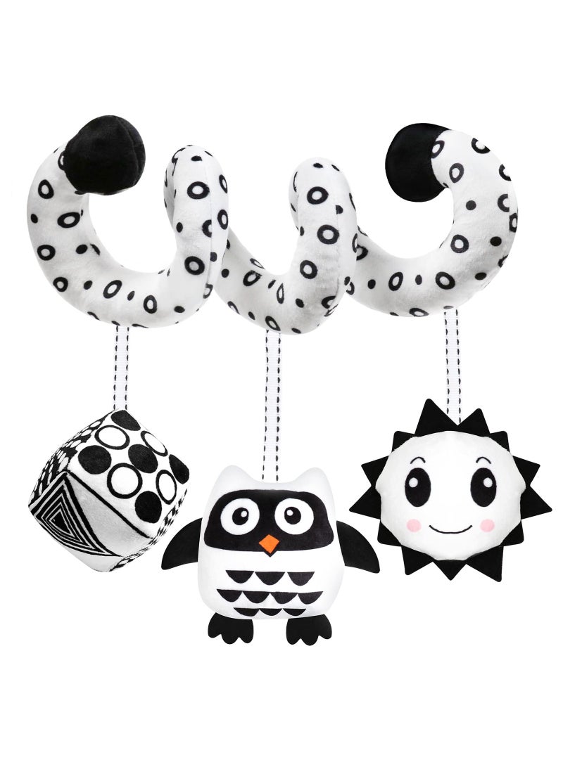 Baby Spiral Hanging Stroller and Car Seat Toys Black and White High Contrast Sensory Toy Newborn Plush Activity Toys Thank You Gifts for 0 3 6 9 12 Months Girls Boys  - Image 1