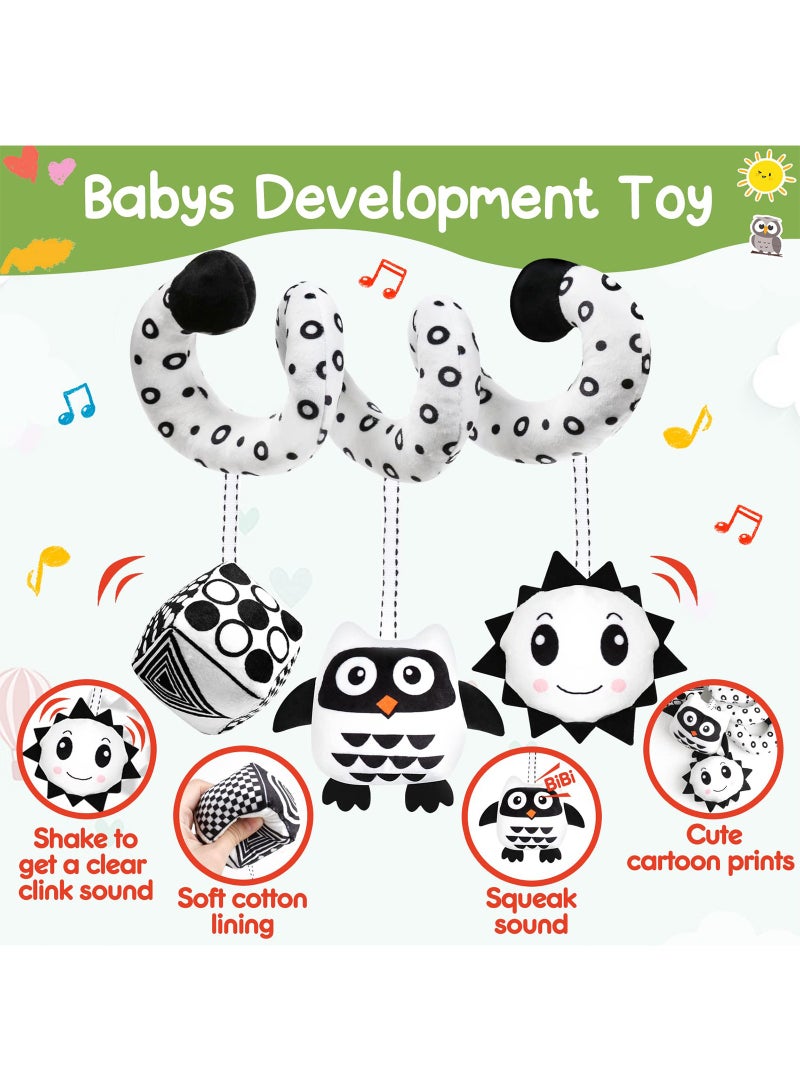 Baby Spiral Hanging Stroller and Car Seat Toys Black and White High Contrast Sensory Toy Newborn Plush Activity Toys Thank You Gifts for 0 3 6 9 12 Months Girls Boys  - Image 2