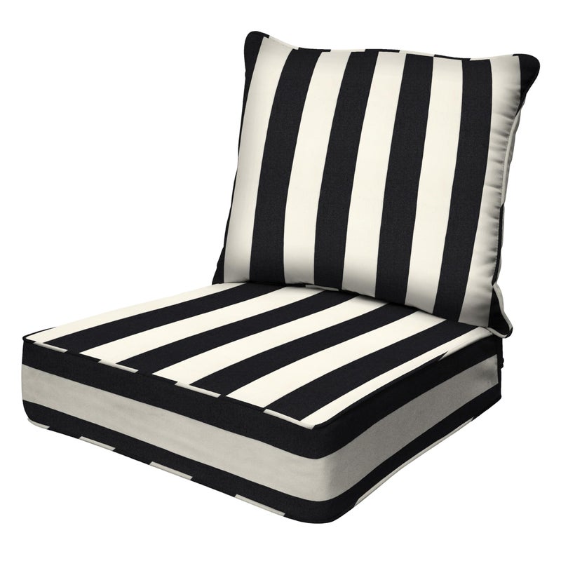 Honeycomb Outdoor Heritage Deep Seat, 24 x 23, Cabana Stripe Black and Ivory Chair Cushion with Removable Cover, for Patio Furniture - Image 1