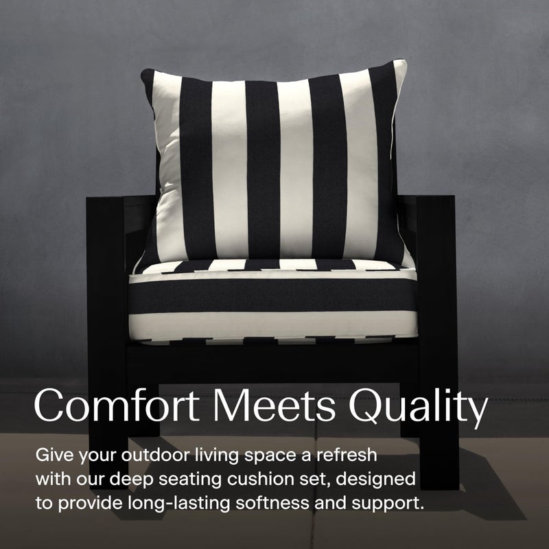 Honeycomb Outdoor Heritage Deep Seat, 24 x 23, Cabana Stripe Black and Ivory Chair Cushion with Removable Cover, for Patio Furniture - Image 2