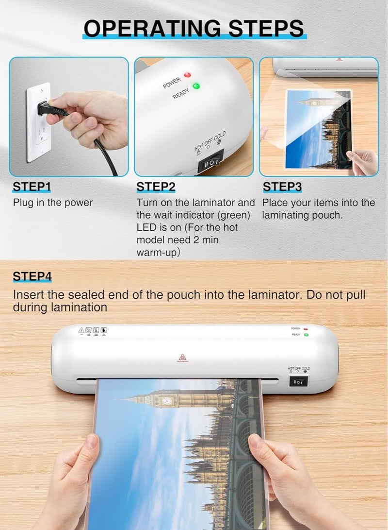 Laminator,Hot  Cold Laminator A4 Laminator Machine, 9 Inch with 6 in-1 Personal Desktop Laminator with Laminating Sheets 15 pcs, Fast Warm Laminator for Office, School, Home, Business - Image 4
