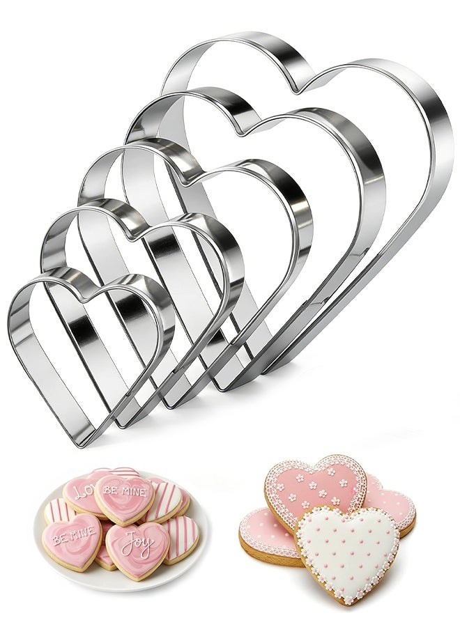 5PCS Stainless Steel Heart Cookie Cutters Set, Heart Shaped Biscuit Cutters Baking Tools for Valentine's Day Birthday Wedding Holiday Party DIY - Image 1