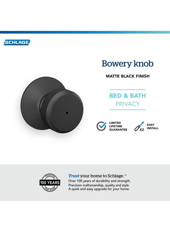 شليدح مقبض باب Schlage F40 BWE 622 Bowery، قفل خصوصية للسرير والحمام، أسود غير لامع - Image 5