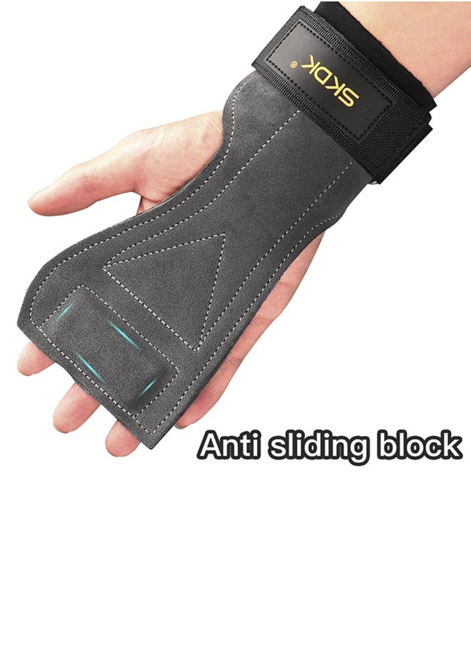 SKDK Weight Lifting Gym Gloves Hand Protector Grips Hooks Workout Straps Leather Palm Leather Padded Wrist Wraps Deadlifts  - Image 1