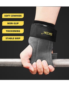 SKDK Weight Lifting Gym Gloves Hand Protector Grips Hooks Workout Straps Leather Palm Leather Padded Wrist Wraps Deadlifts  - Image 2