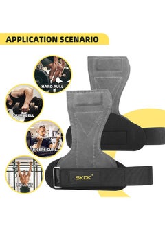 SKDK Weight Lifting Gym Gloves Hand Protector Grips Hooks Workout Straps Leather Palm Leather Padded Wrist Wraps Deadlifts  - Image 3