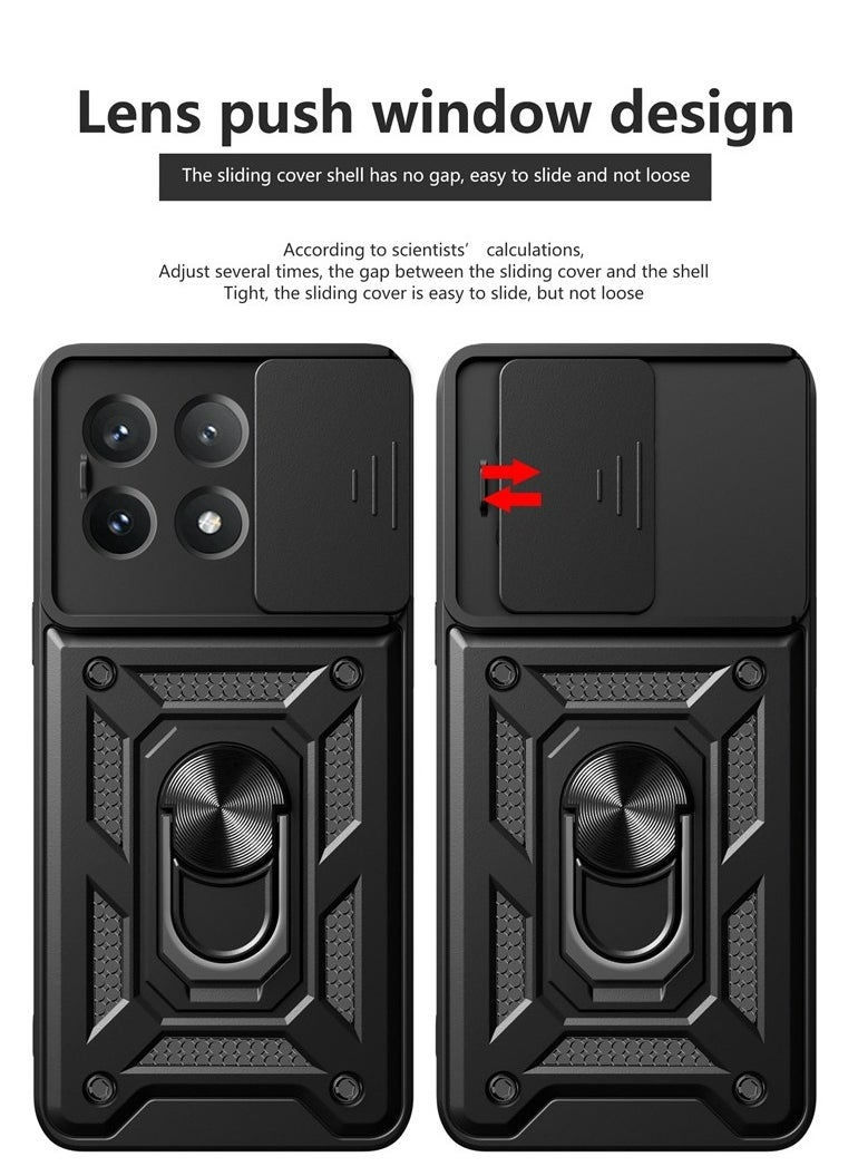 Case Cover For Xiaomi-Poco X6 5G / Redmi Note 13 Pro 5G Mobile Phone , Slide Camera Lens Cover + 360°Rotating Kickstand Ring + Bumper Shockproof Phone Case  - Image 5