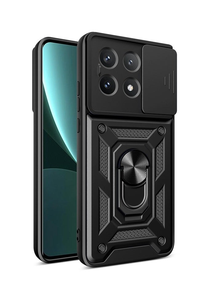 Case Cover For Xiaomi-Poco X6 5G / Redmi Note 13 Pro 5G Mobile Phone , Slide Camera Lens Cover + 360°Rotating Kickstand Ring + Bumper Shockproof Phone Case  - Image 1