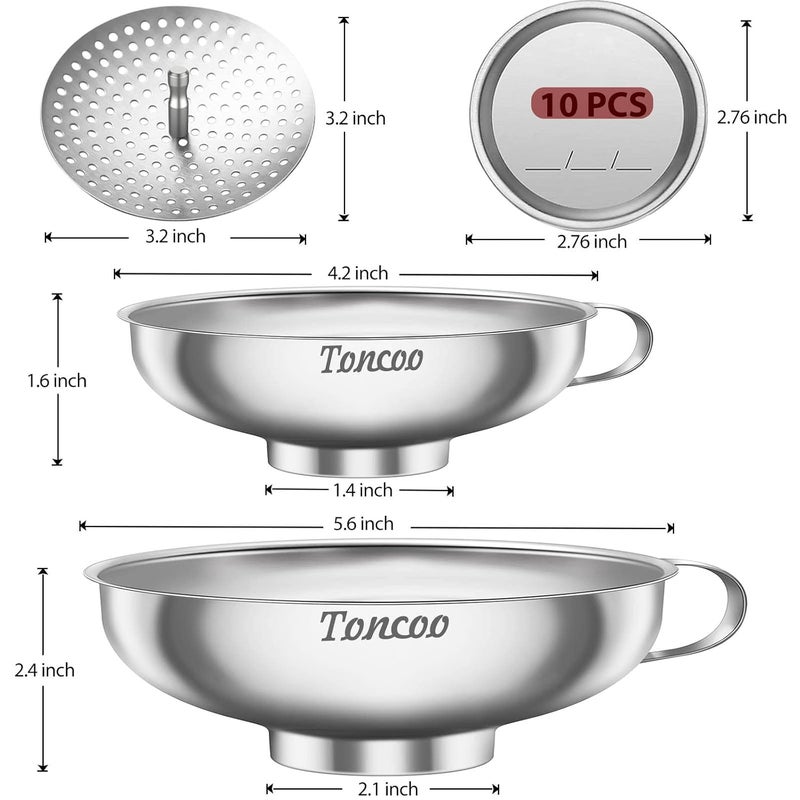 Toncoo 2pcs Canning Funnels for Filling Mason Jars with Strainer, Food Grade Stainless Steel Funnels for Kitchen Use, Metal Wide Mouth Funnel for Mason Jar - Image 2