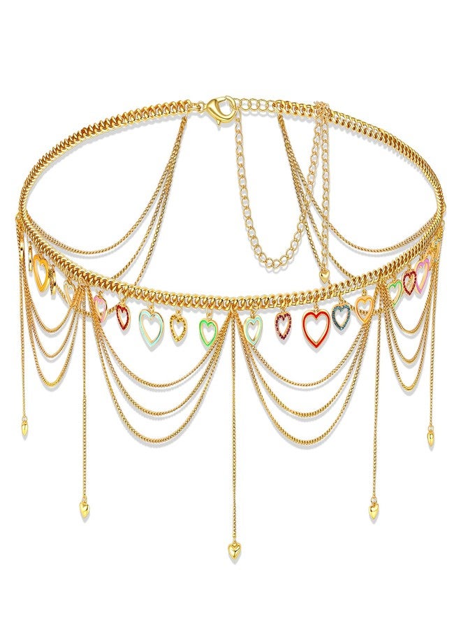 ARATLENCH Heart Waist Chain Gold Metal Hearts Charm Chain Belt for Women Adjustable Plus Size Elegant Carnival Festival Belt Chain for Dress Body Jewelry Accessory (Metal Heart Charm Chain Belt L, 51inch) - Image 1