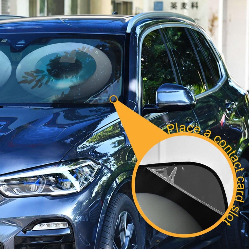Oarencol Cute Cartoon Blue Eyes Car Windshield Sun Shade Foldable UV Ray Sun Visor Protector Sunshade to Keep Your Vehicle Cool (55" x 27.6") - Image 3