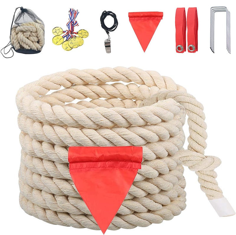 Alytree Tug of War Rope for Kids and Adults, Natural Twisted Cotton Rope, Outdoor Games Set Perfect for Carnival Team Building Activities, Field Day Family Reunion Birthday Party Game, Outside Yard Lawn Games - Image 1