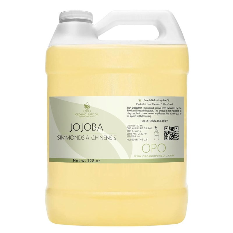 OPO Golden Jojoba Oil  Pure Cold Pressed NonGMO Bulk 128 oz  1 Gallon Hohoba Carrier Oil for DIY Formulations Essential Oils Cleansing Moisturizer for Face Hair Body by Organic Pure Oil