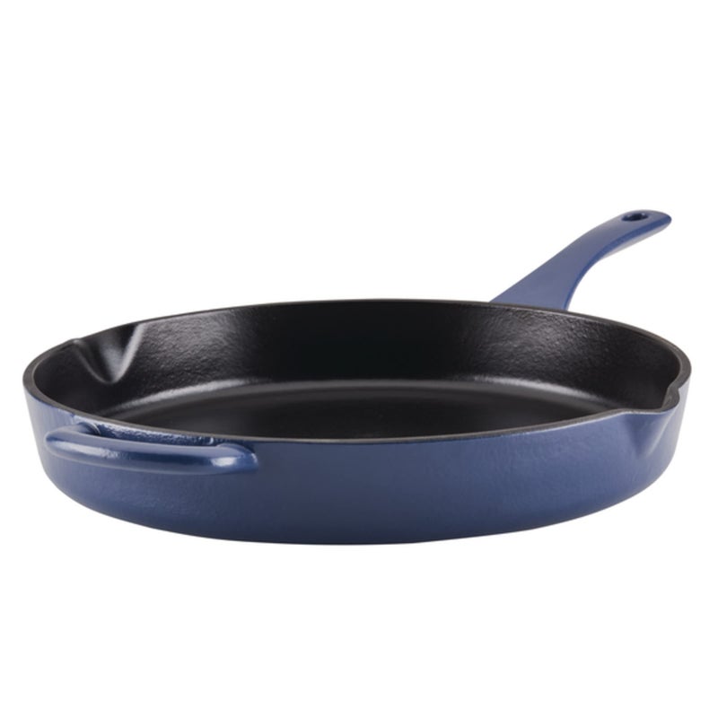 Ayesha Ayesha Curry Kitchenware Enameled Cast Iron SkilletFrying Pan with Helper Handle and Pour Spouts 12 Inch  Anchor Blue