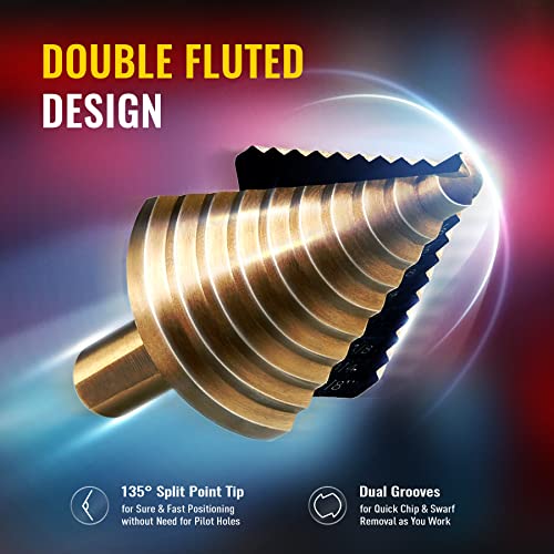ZELCAN Step Drill Bits, HSS 5PCS Titanium Step Drill Bit Set, 50 Sizes in 5 High Speed Steel Unibit Drill Bits Set for Sheet Metal with Aluminum Case, Multiple Hole Stepped Up Bits for DIY Lovers - Image 5