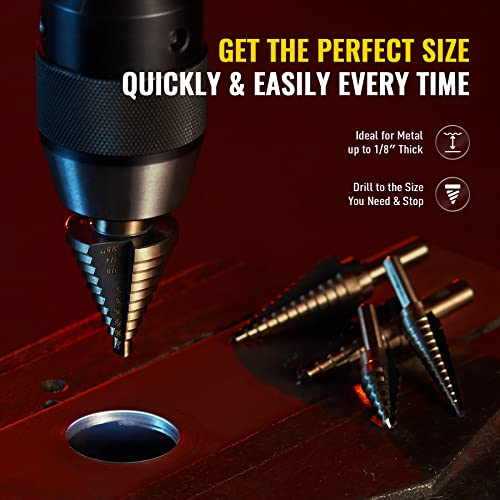 ZELCAN Step Drill Bits, HSS 5PCS Titanium Step Drill Bit Set, 50 Sizes in 5 High Speed Steel Unibit Drill Bits Set for Sheet Metal with Aluminum Case, Multiple Hole Stepped Up Bits for DIY Lovers - Image 3