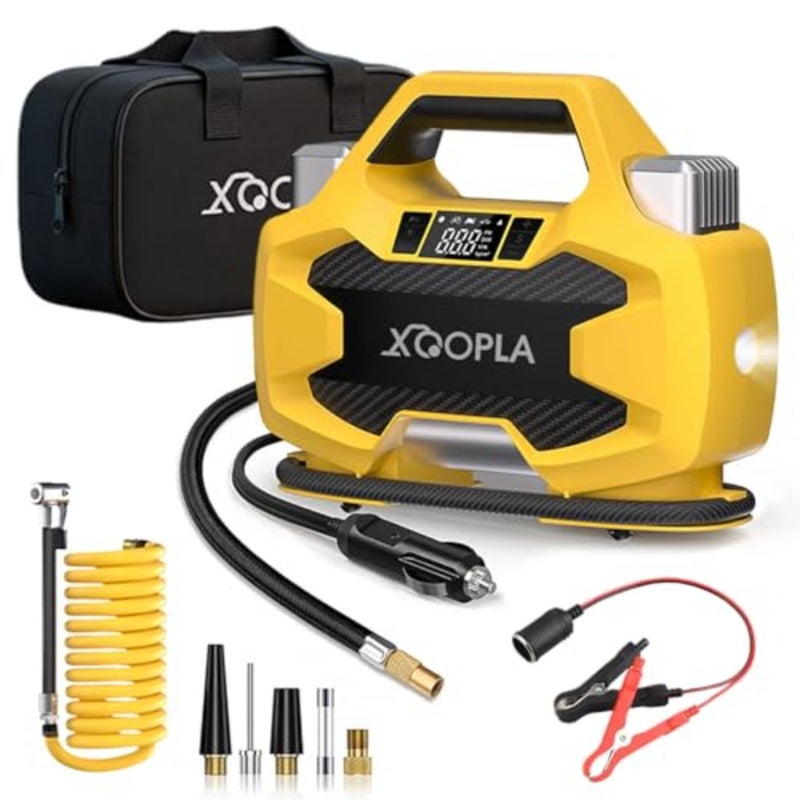 150PSI ضاغط هواء للسيارة مزود طاقة 12 فولت تيار مستمر 180 وات/30 لتر منفاخ إطارات مع محركات معدنية مزدوجة وشاشة كشف ضغط الإطارات الرقمية وإيقاف تلقائي وإضاءة LED لسيارات الدفع الرباعي والشاحنات والسيارات والدراجات والكرة - Image 1