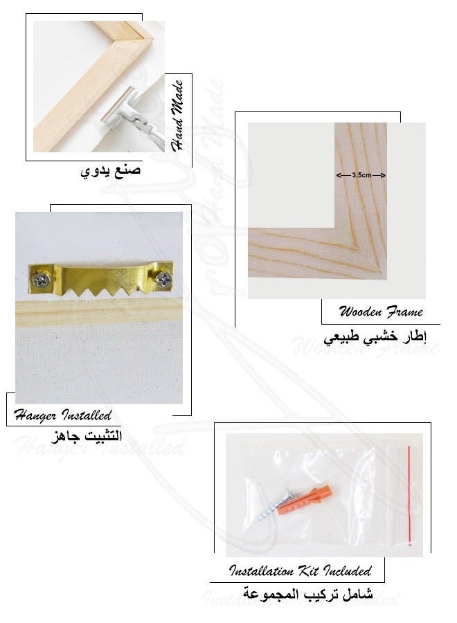 يوڠام مجموعة من 3 لوحات قماشية مؤطرة مشدودة على إطار خشبي - لوحات فنية للديكور المنزلي وغرفة المعيشة والمكتب - Image 2