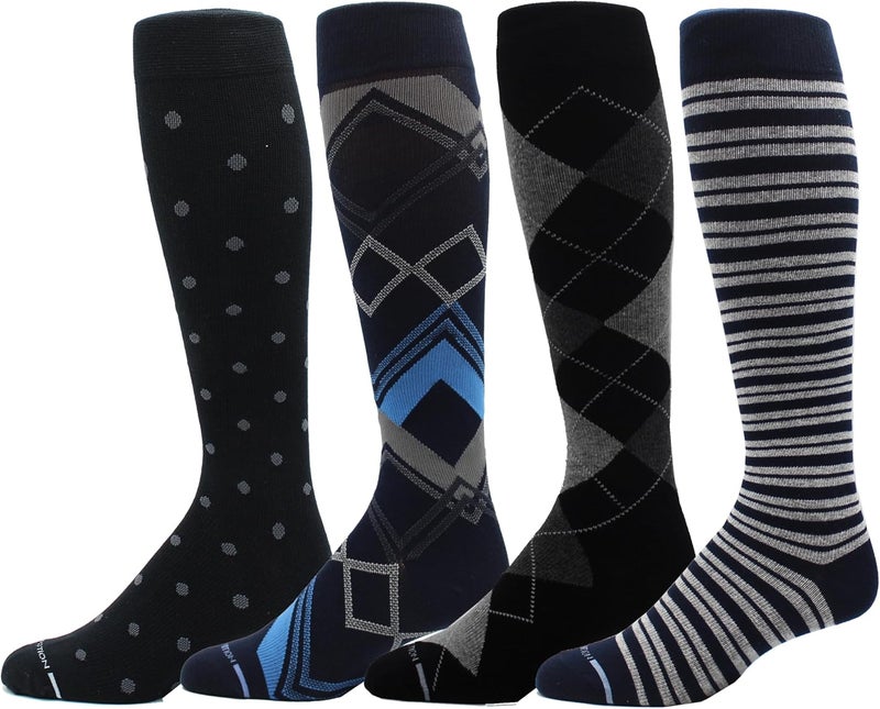 Dr Motion 4 Pairs Men's Athletic Traveler Graduated Compression Knee High Socks - Image 1