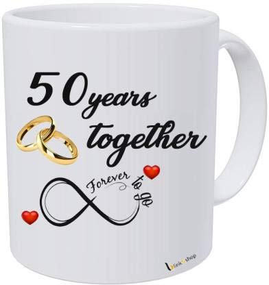 Alexus Beautiful 50 Year Together Printed Crown Wishes Ceramic Tea and Coffee Ceramic Mug, 350ml, Multicolour - Image 4