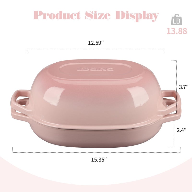 EDGING CASTING Enameled Cast Iron Oval Dutch Oven Pot with Lid, Dutch Oven for Sourdough Bread Baking, Oval Bread Pan, 7qt, Pink - Image 2